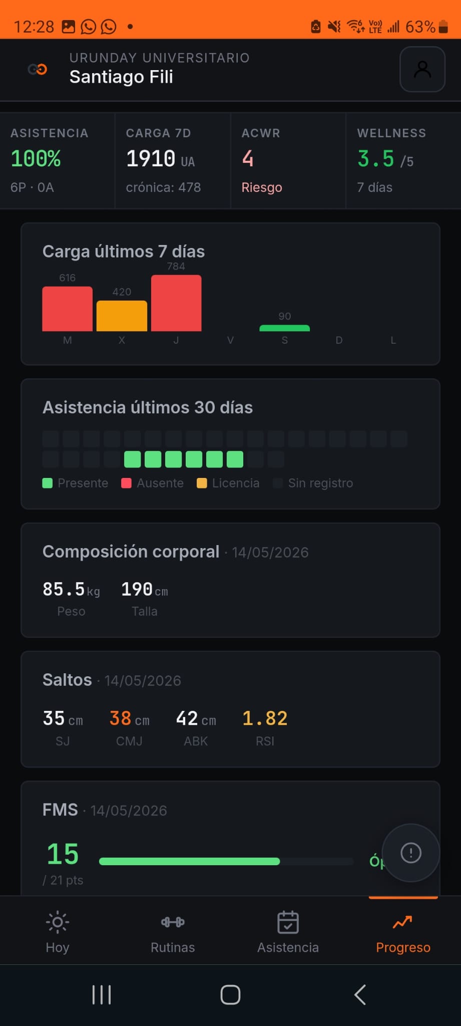 Vista mobile de progreso